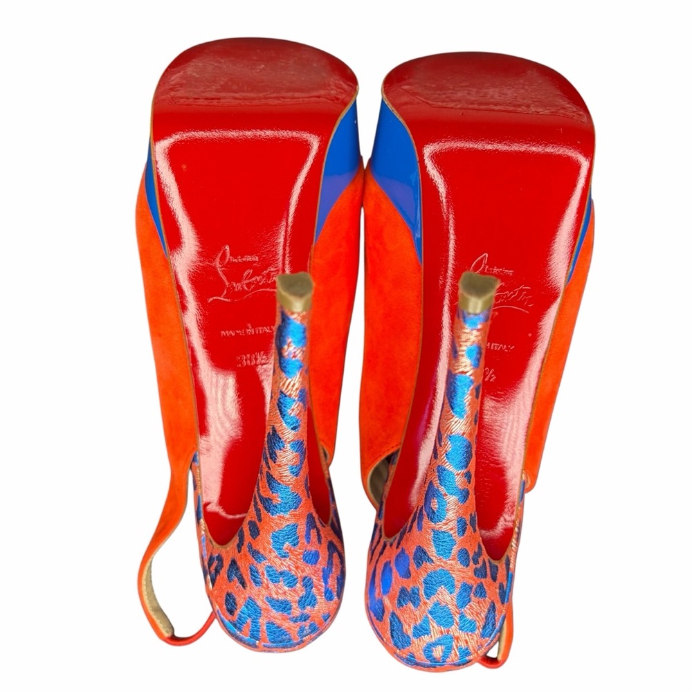 Christian Louboutin Red/Orange Suede Peep-Toe Platform Slingback Size 38.5 - Picture 4 of 9